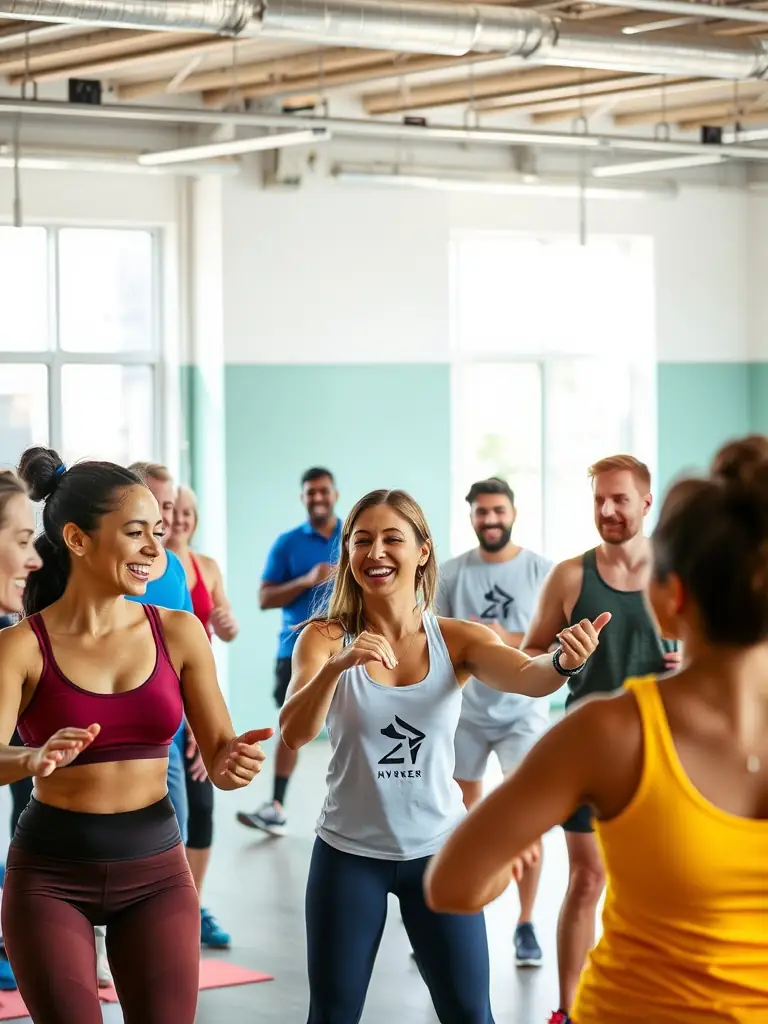 A group of diverse individuals celebrating after a kickboxing session, showcasing camaraderie, teamwork, and the sense of accomplishment from completing a challenging workout.