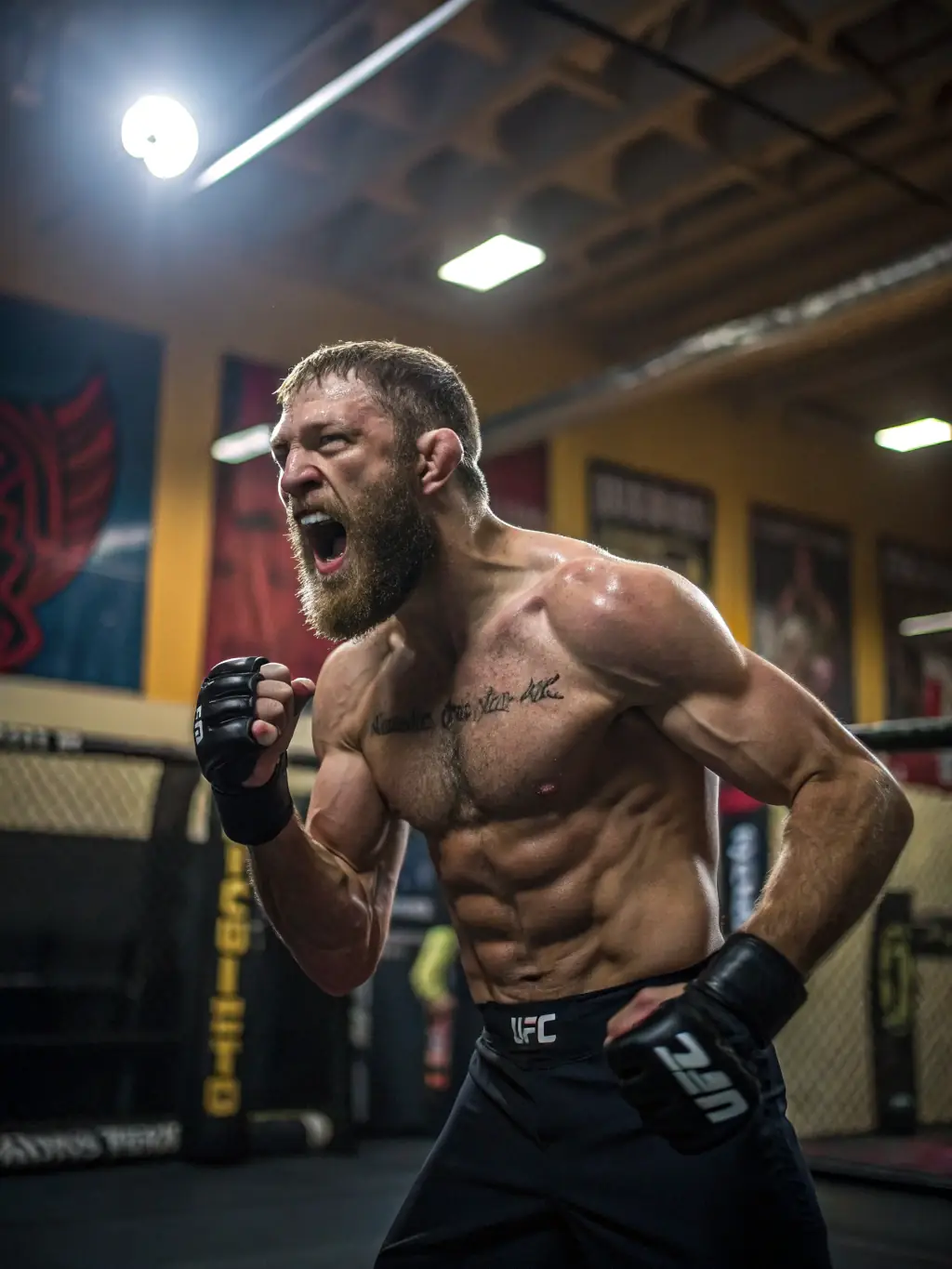 A close-up of a focused individual practicing a kick-boxing stance, highlighting the self-discipline aspect at Lunery Kick Boxing.