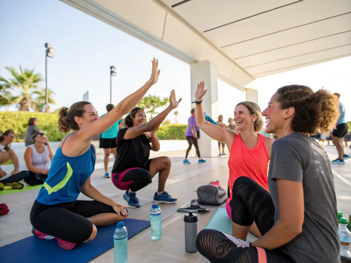 A group of Lunery Kick Boxing members celebrating a successful training session, displaying camaraderie and teamwork. The photo captures the sense of community and mutual support among participants, highlighting the social benefits of kickboxing.